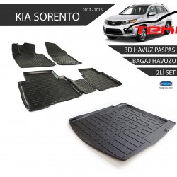 Kia Sorento 3D Havuz Paspas +3D Bagaj Havuzu 2li Set Siyah 2012-2015